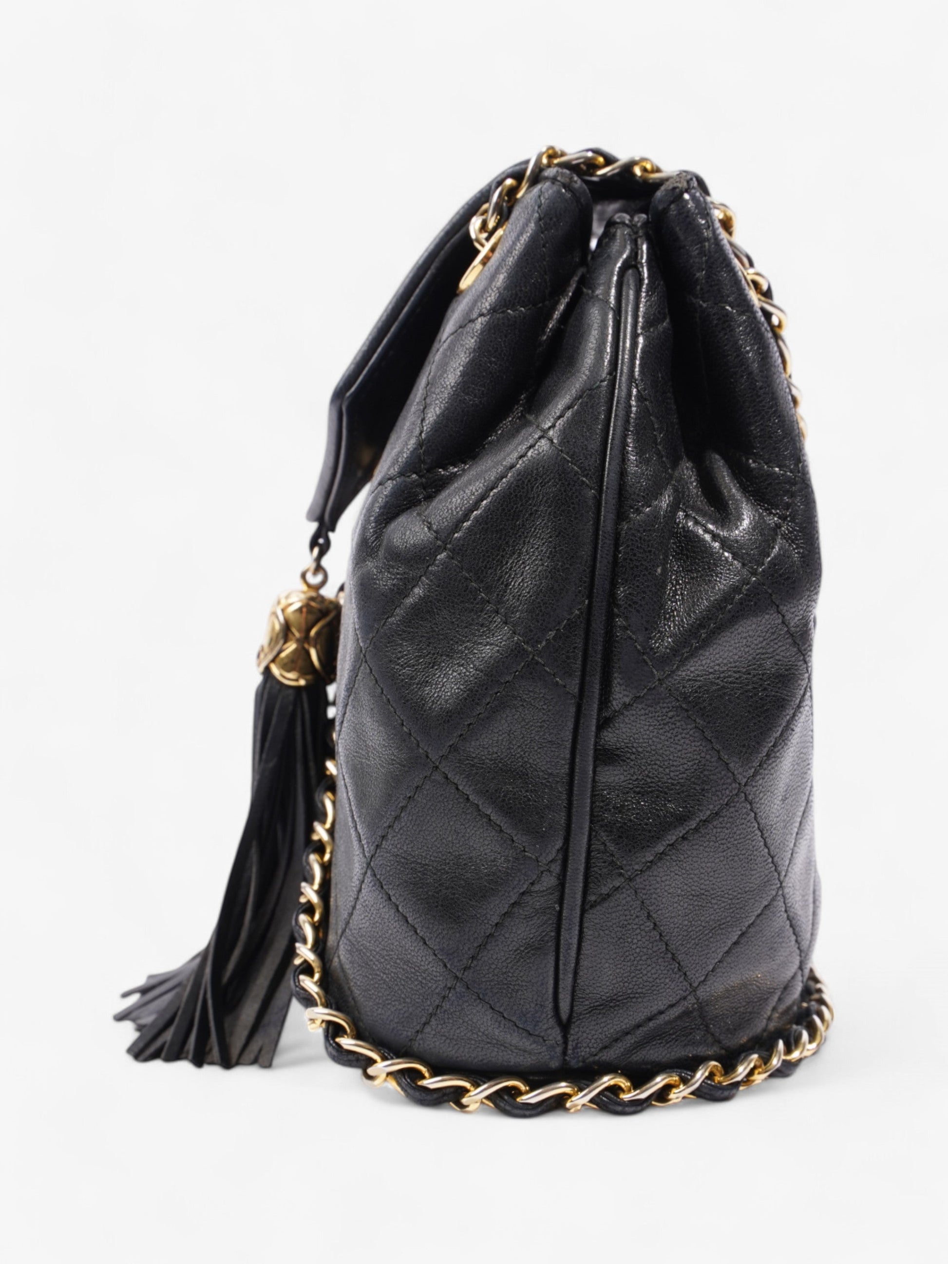 Chanel Classic Flap Tassel Black Lambskin Leather