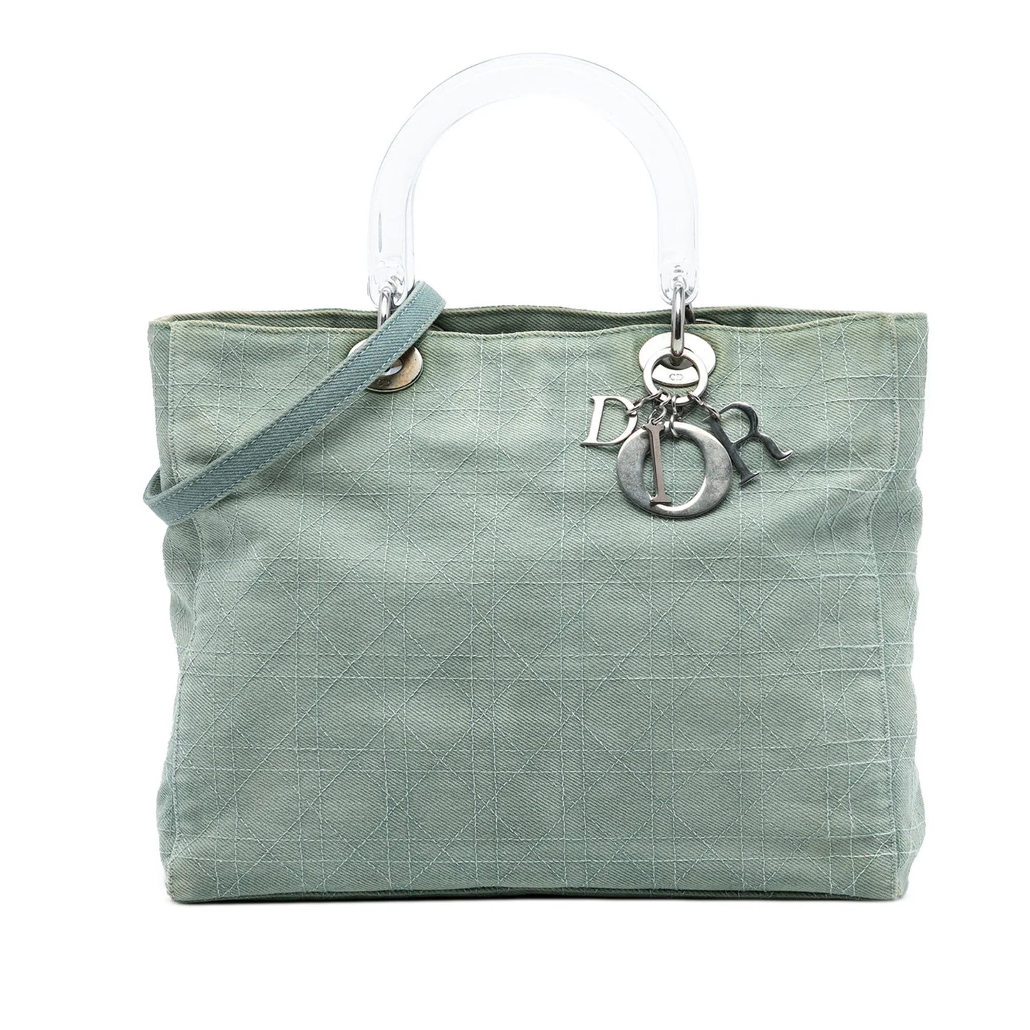 Blue Dior Large Denim Cannage Acrylic Handles Lady Dior Satchel