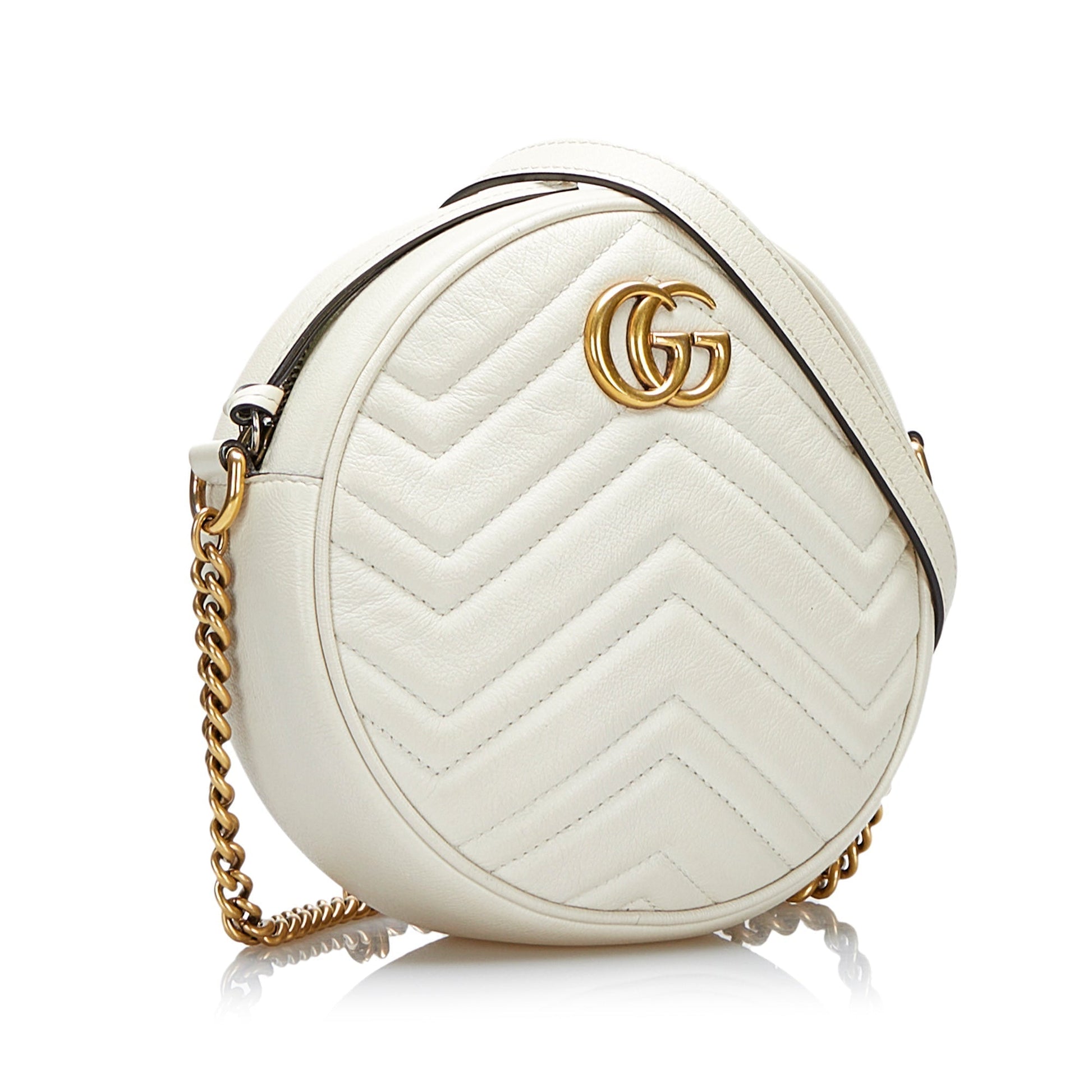 Gucci GG Marmont White Quilted Chain Crossbody
