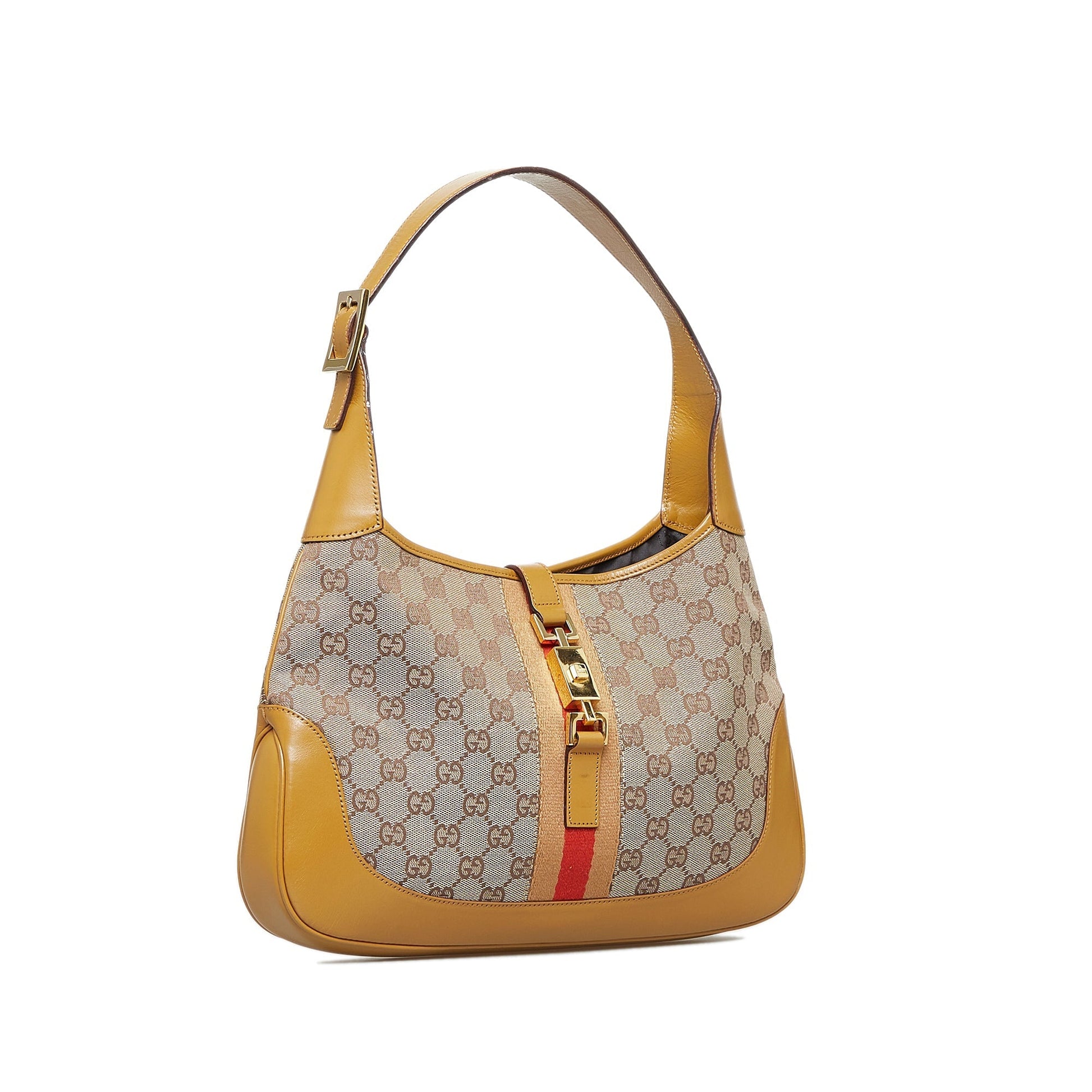 Gucci Jackie Brown Leather Canvas Shoulder Bag Style 1