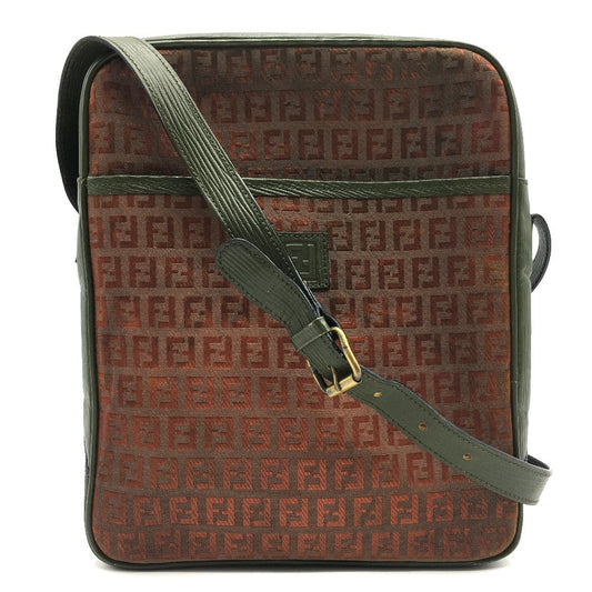 FENDI Shoulder Bag PVC / Leather Khaki x Brown type Zucchino ZuccaPattern logoPattern pochette old Women