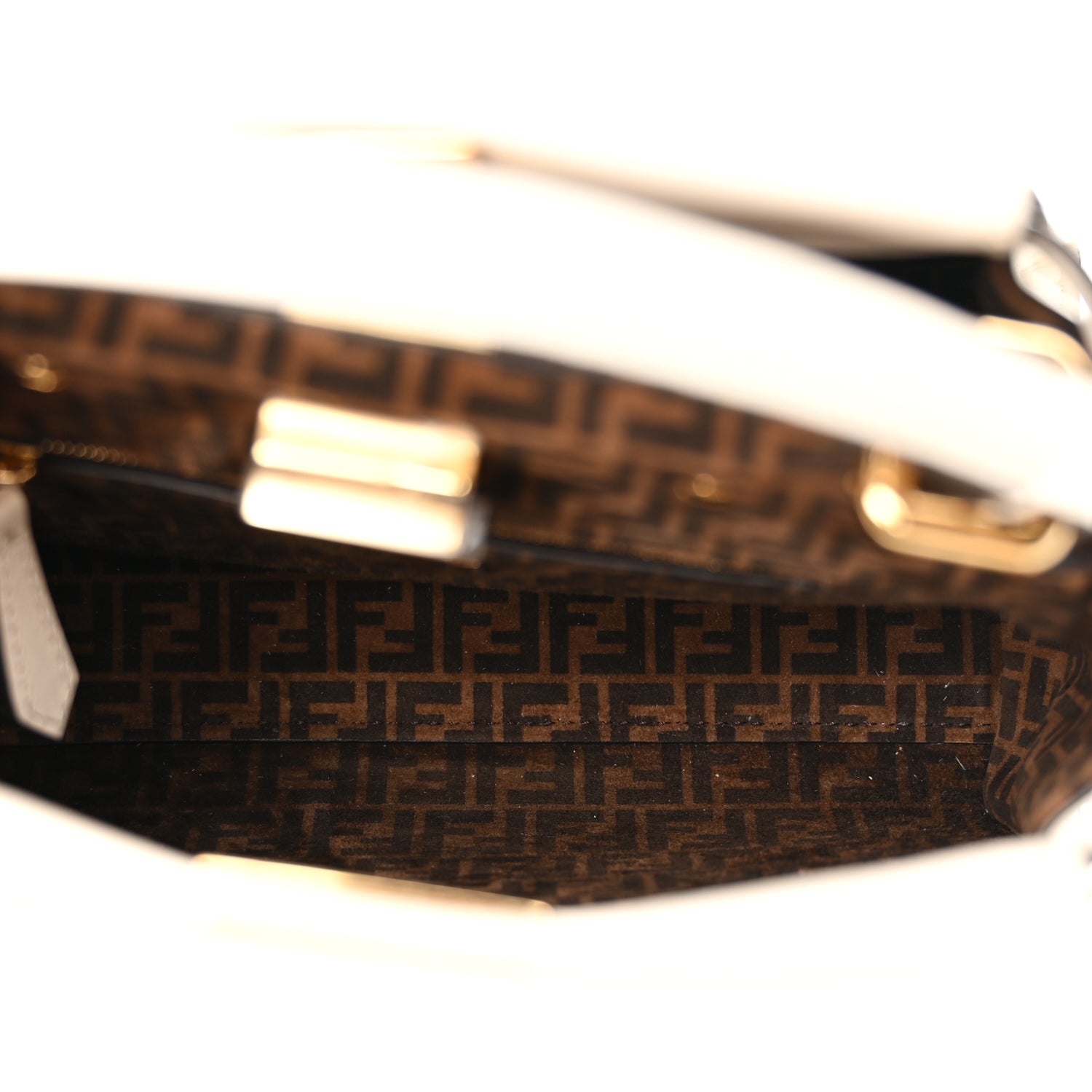 Fendi Vitello Seta Suede FF Mini Peekaboo Iconic Satchel Uovo Sigaro Marrone