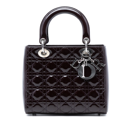 Red Dior Medium Patent Cannage Lady Dior Satchel