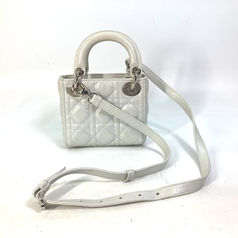Dior Handbag leather Metallic gray type Lady Dior Cannage Mini Women