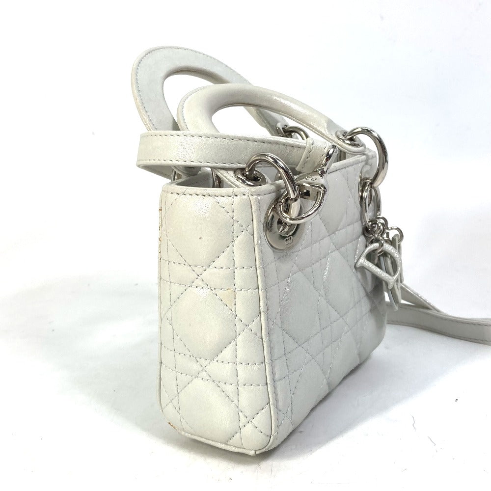 Dior Handbag leather Metallic gray type Lady Dior Cannage Mini Women