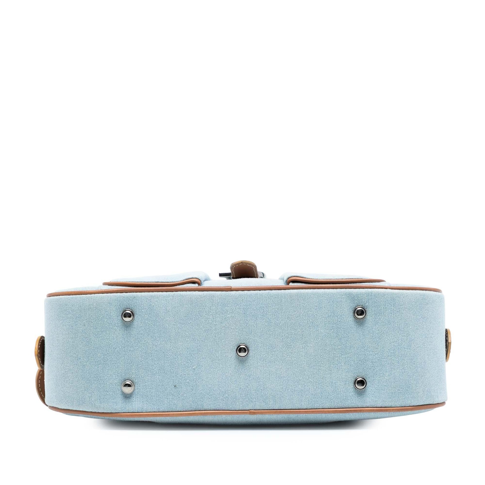 Blue Dior Mini Denim Double Saddle Bowler Bag