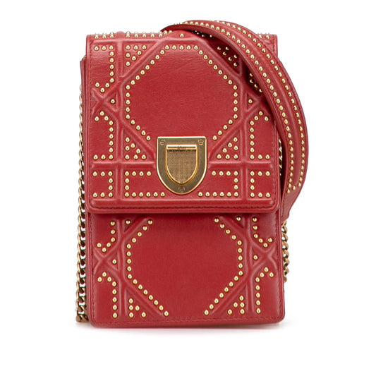 Red Dior Studded Lambskin Vertical Diorama Crossbody