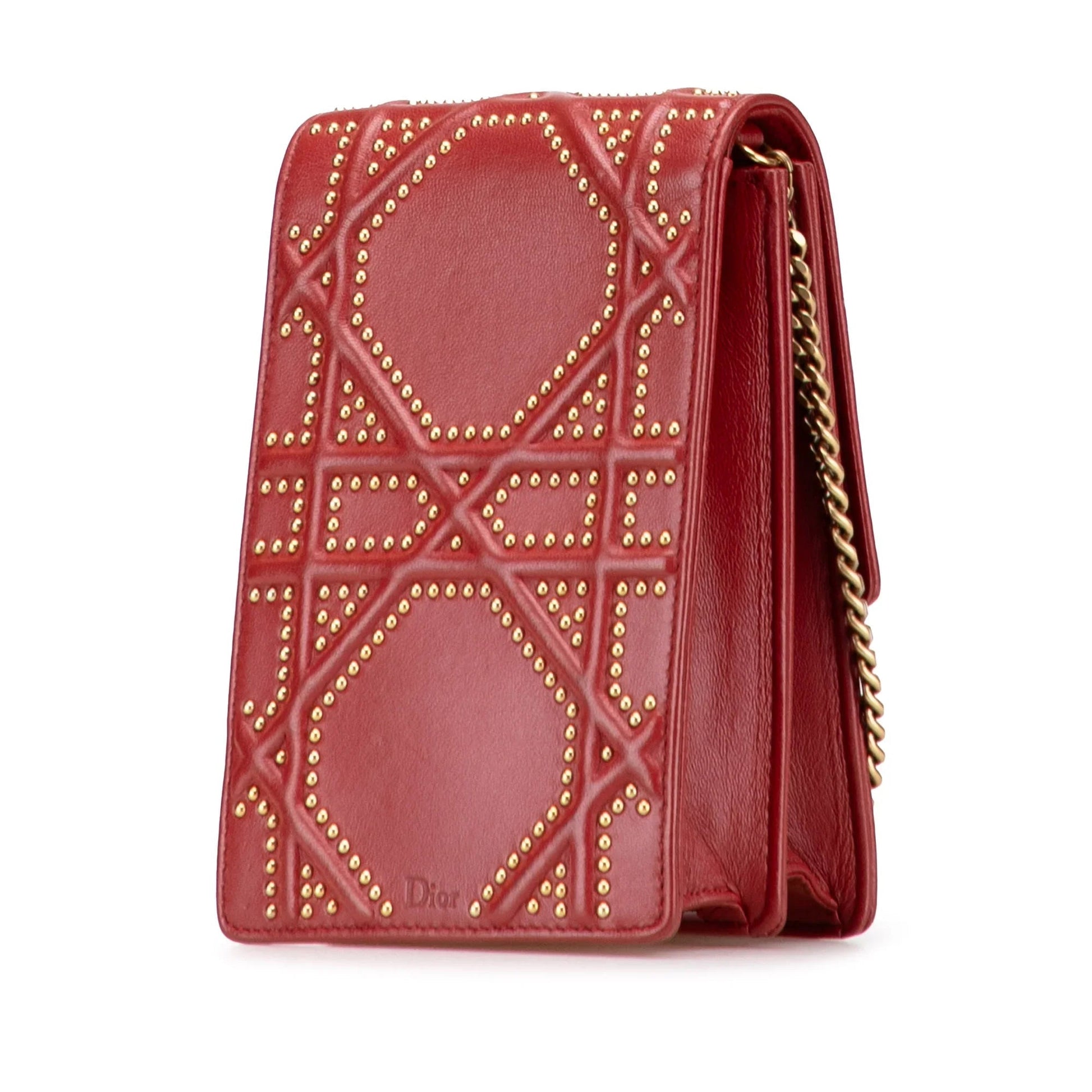 Red Dior Studded Lambskin Vertical Diorama Crossbody