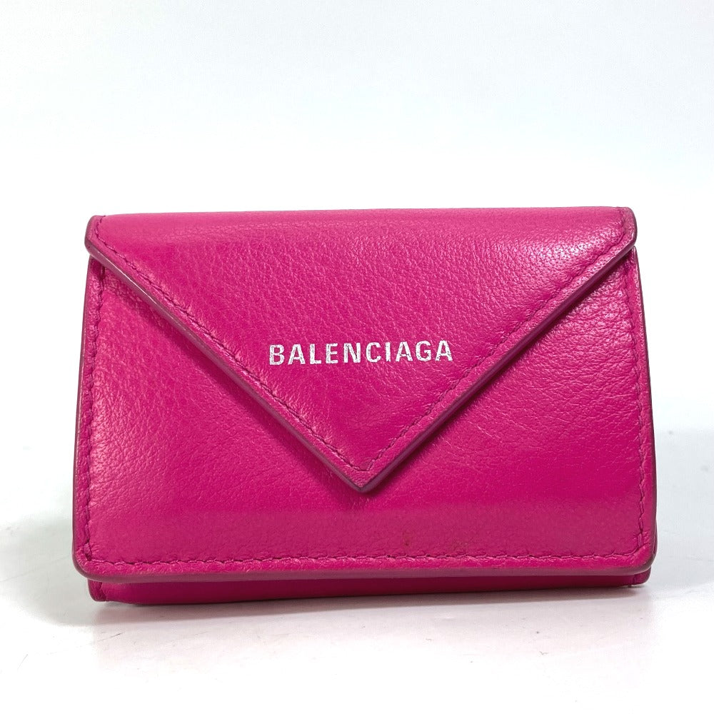 BALENCIAGA Trifold wallet 391446 leather pink logo Paper mini Women