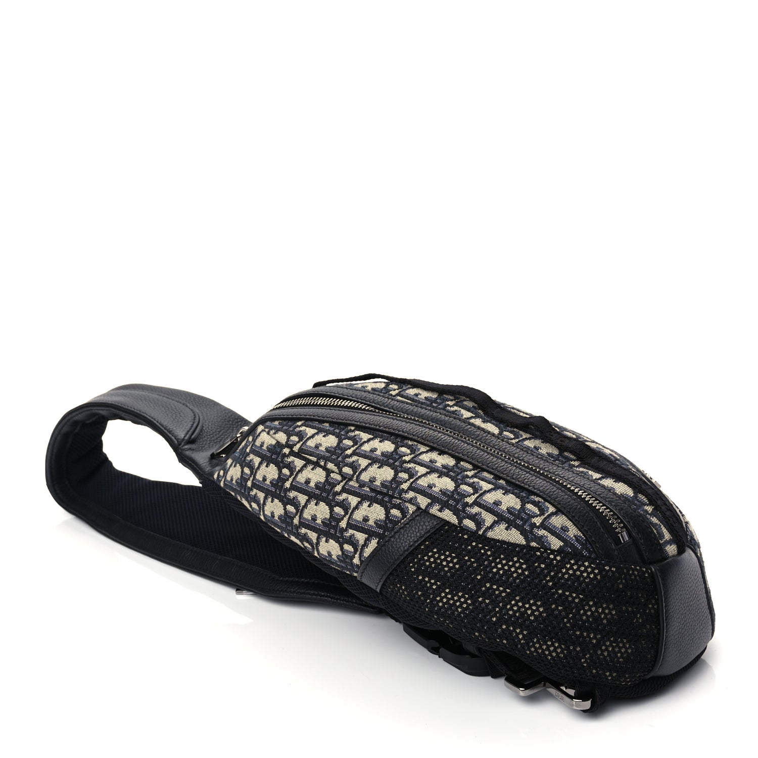 Christian Dior Grained Calfskin Oblique Scarab Sling Bag Blue Black