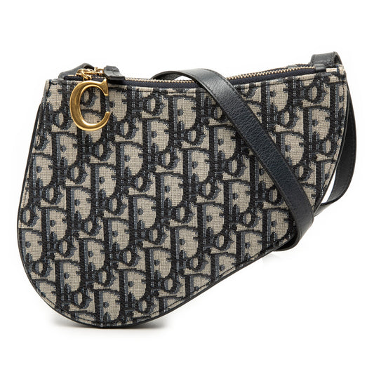Blue Dior Oblique Canvas Saddle Triple Zip Crossbody