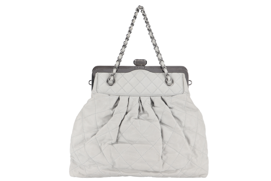 CHANEL CHIC FRAME TOTE (1484xxxx) LIGHT GREY CALFSKIN SILVER HARDWARE WITH AND DUST COVER