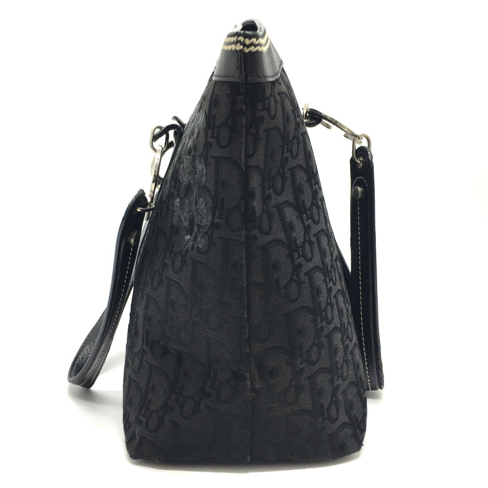 Christian Dior Tote Bag Canvas / leather black Flower embroidery Trotter Women