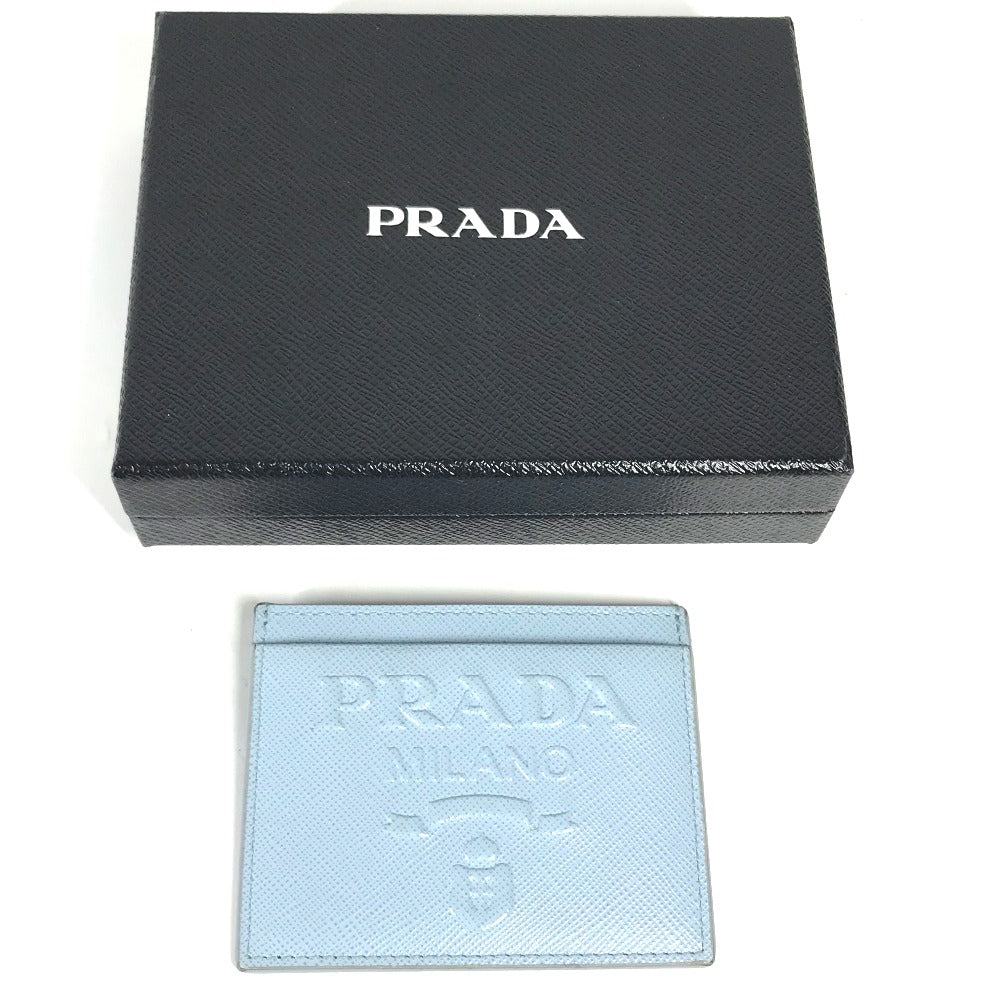PRADA Card Case leather Light blue Embossed logo Women