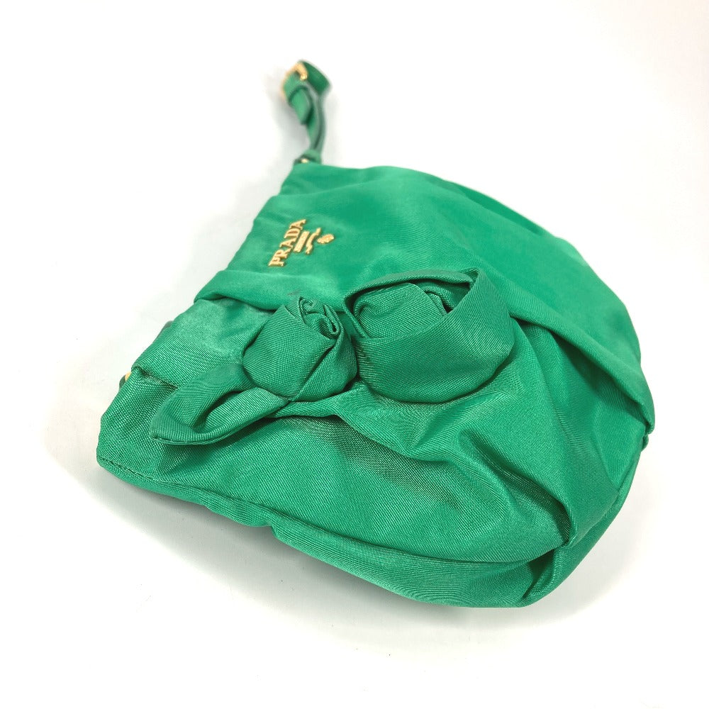 PRADA Clutch bag Nylon green Cosmetics Pouch logo Women