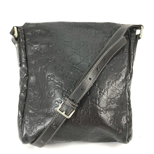 GUCCI Shoulder Bag 223666 Sima leather Dark brown Guccisima GG mens