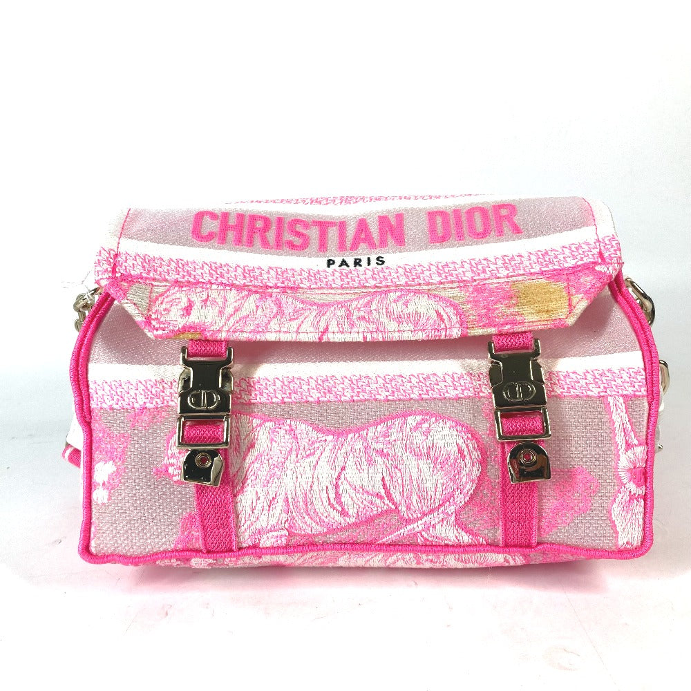 Dior Shoulder Bag canvas pink Toile de Jouy embroidered logo Women