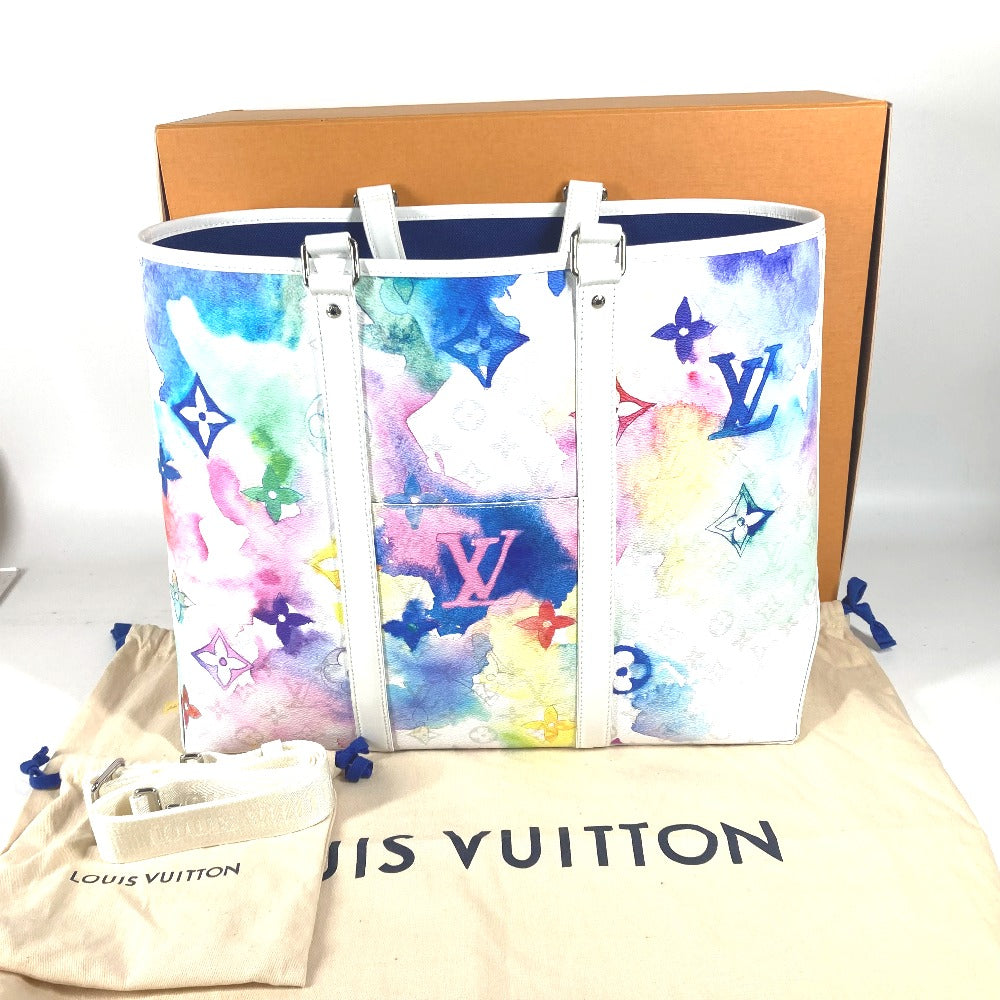 LOUIS VUITTON Tote Bag leather white watercolor monogram Weekend Tote GM unisex(Unisex)