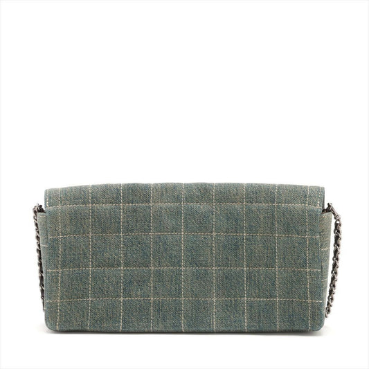 Chanel Denim Chocolate Bar Quilted East West Matte Silver Chain Flap Bag