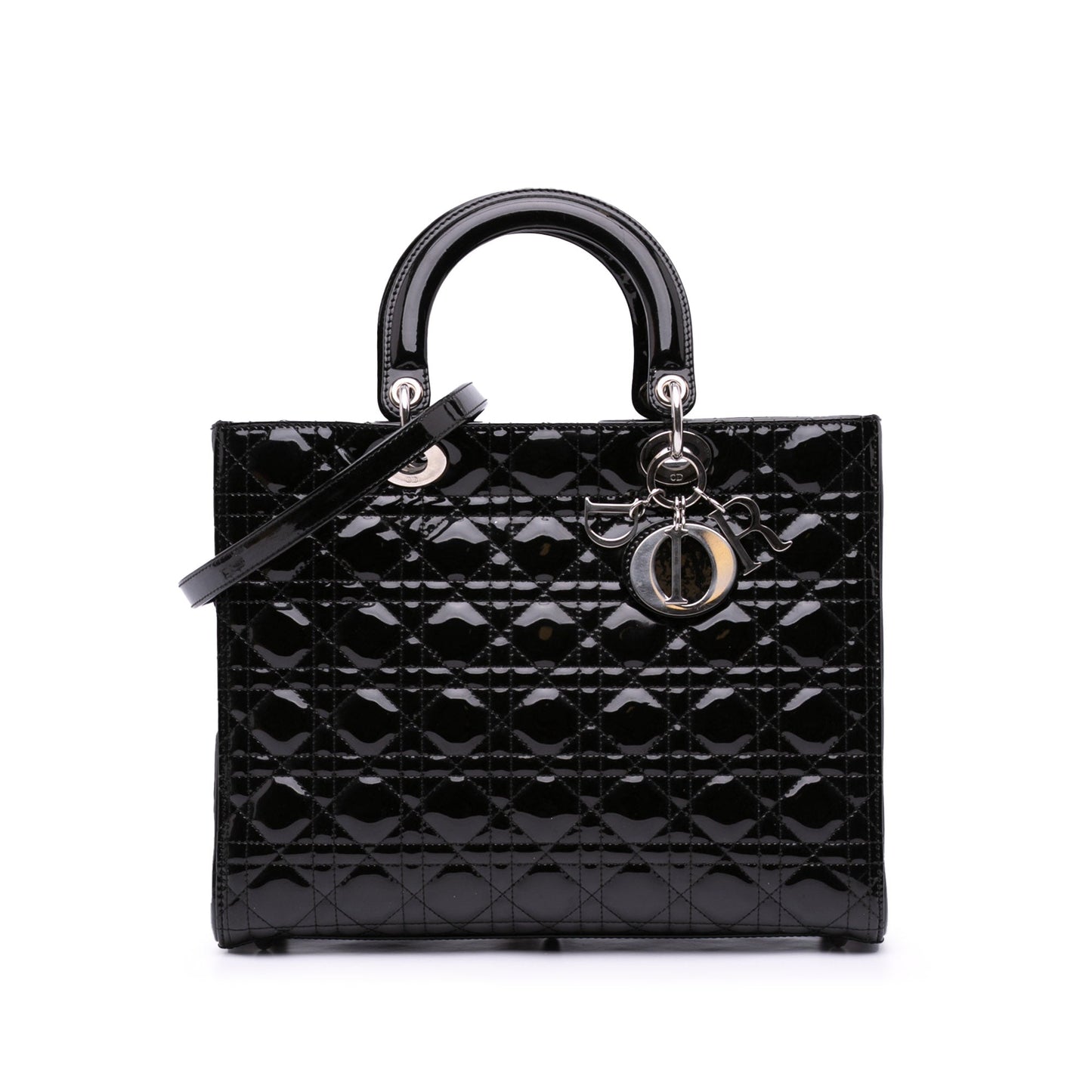 Black Dior Large Patent Cannage Lady Dior Satchel