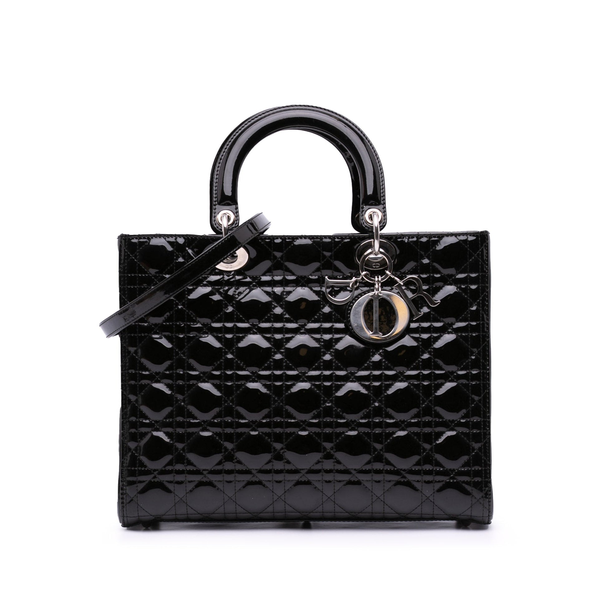 Black Dior Large Patent Cannage Lady Dior Satchel