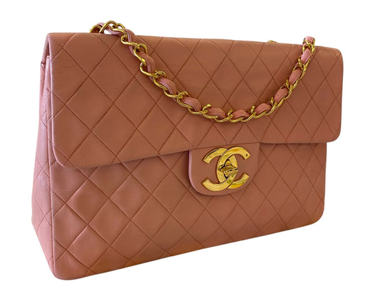 Chanel 90 s Barbie Pink Lambskin Maxi 24K Gold Hardware