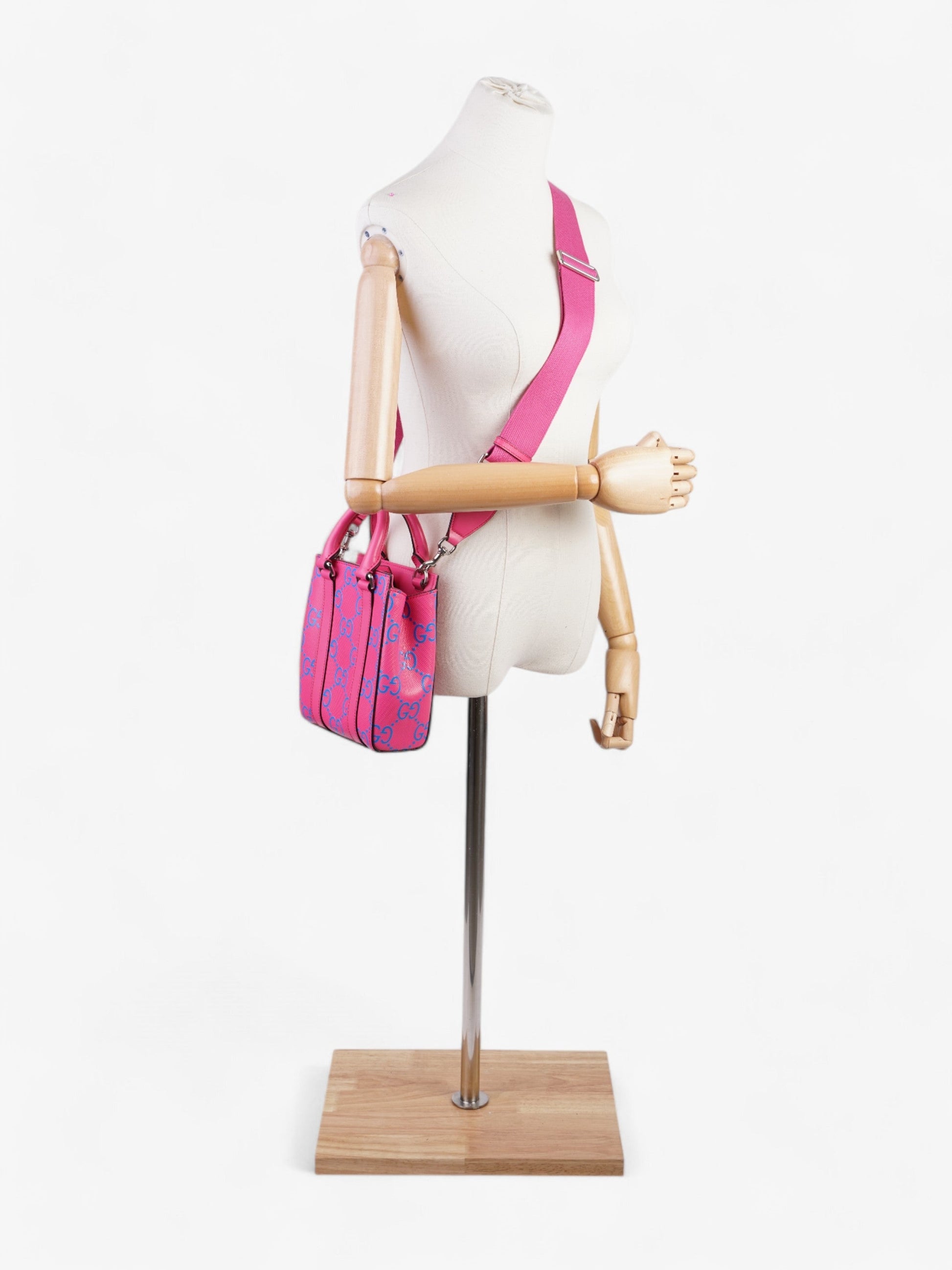 Gucci Gucci Mini Tote, GG logo Embossed Pink / Blue Leather