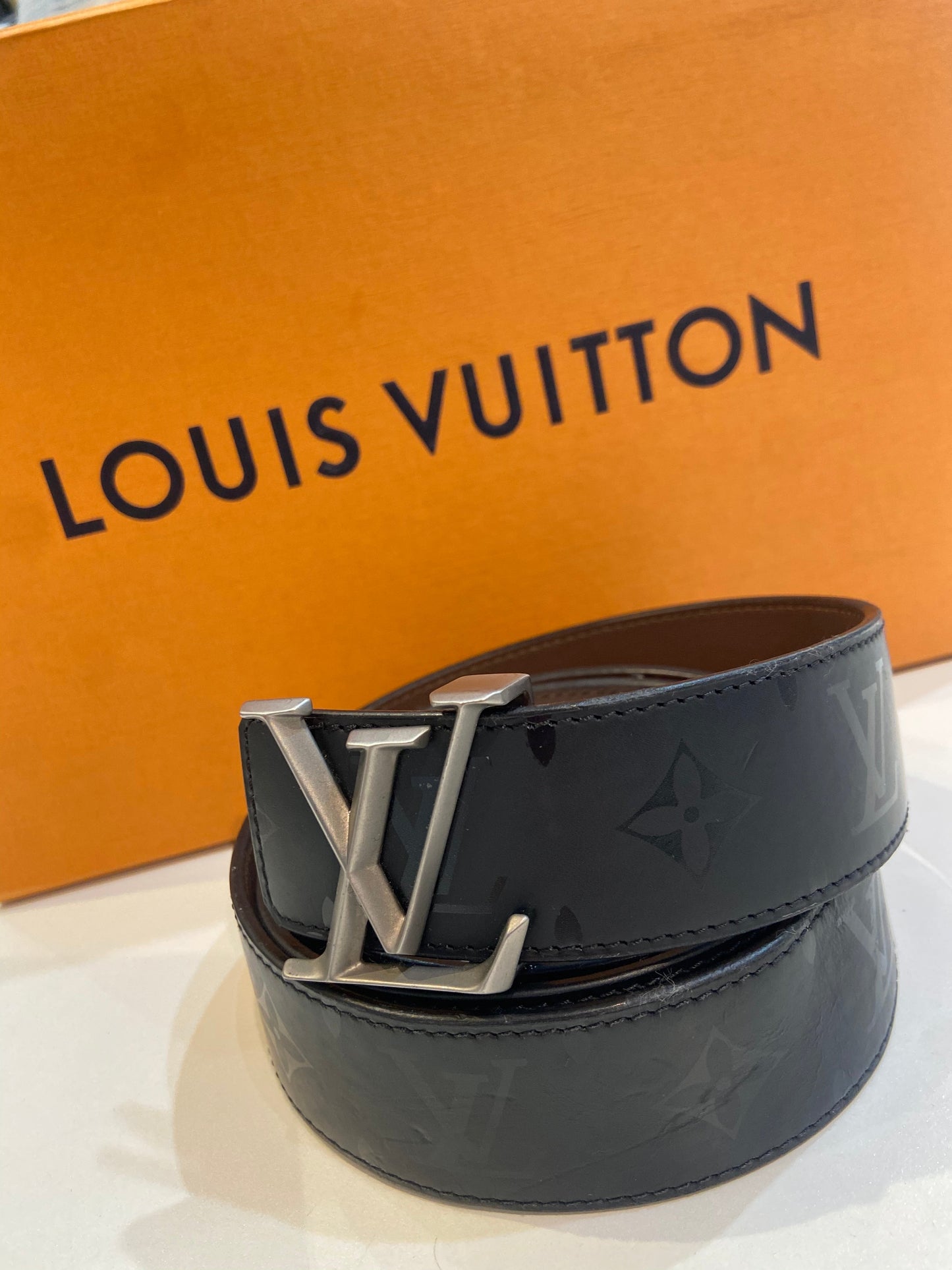 LOUIS VUITTON BLACK MONOGRAM LV BUCKLE BELT
