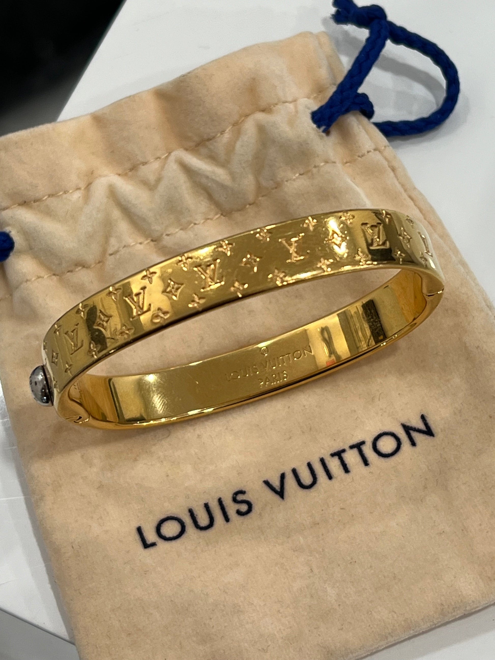 LOUIS VUITTON BRASS MONOGRAM NANOGRAM CUFF BRACELET