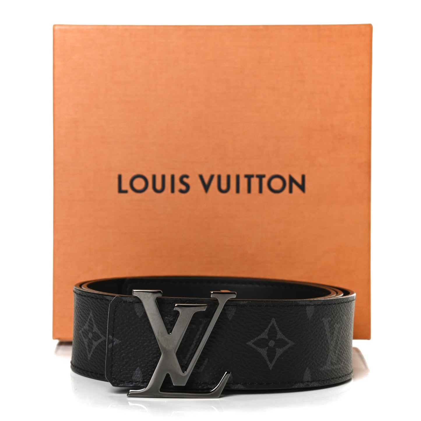 LOUIS VUITTON CALFSKIN MONOGRAM ECLIPSE LV INITIALS REVERSIBLE BELT
