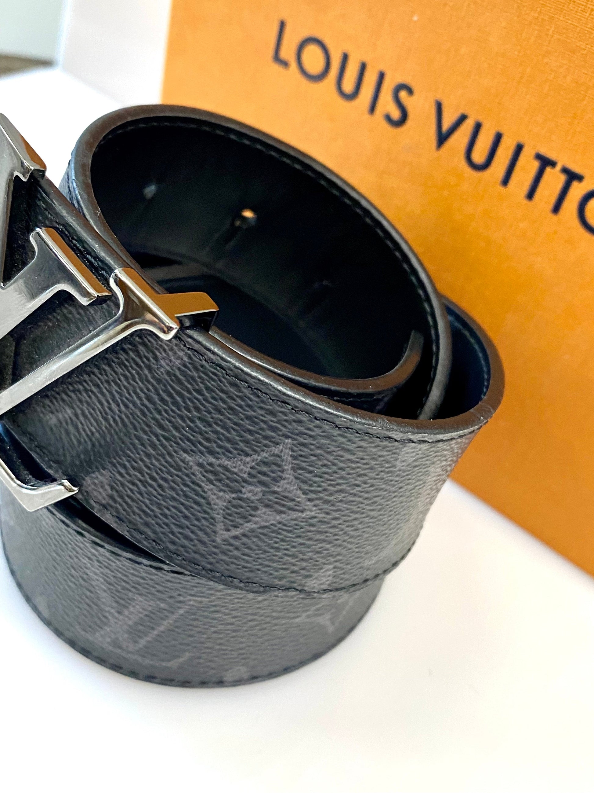 LOUIS VUITTON CALFSKIN MONOGRAM ECLIPSE LV INITIALS REVERSIBLE BELT