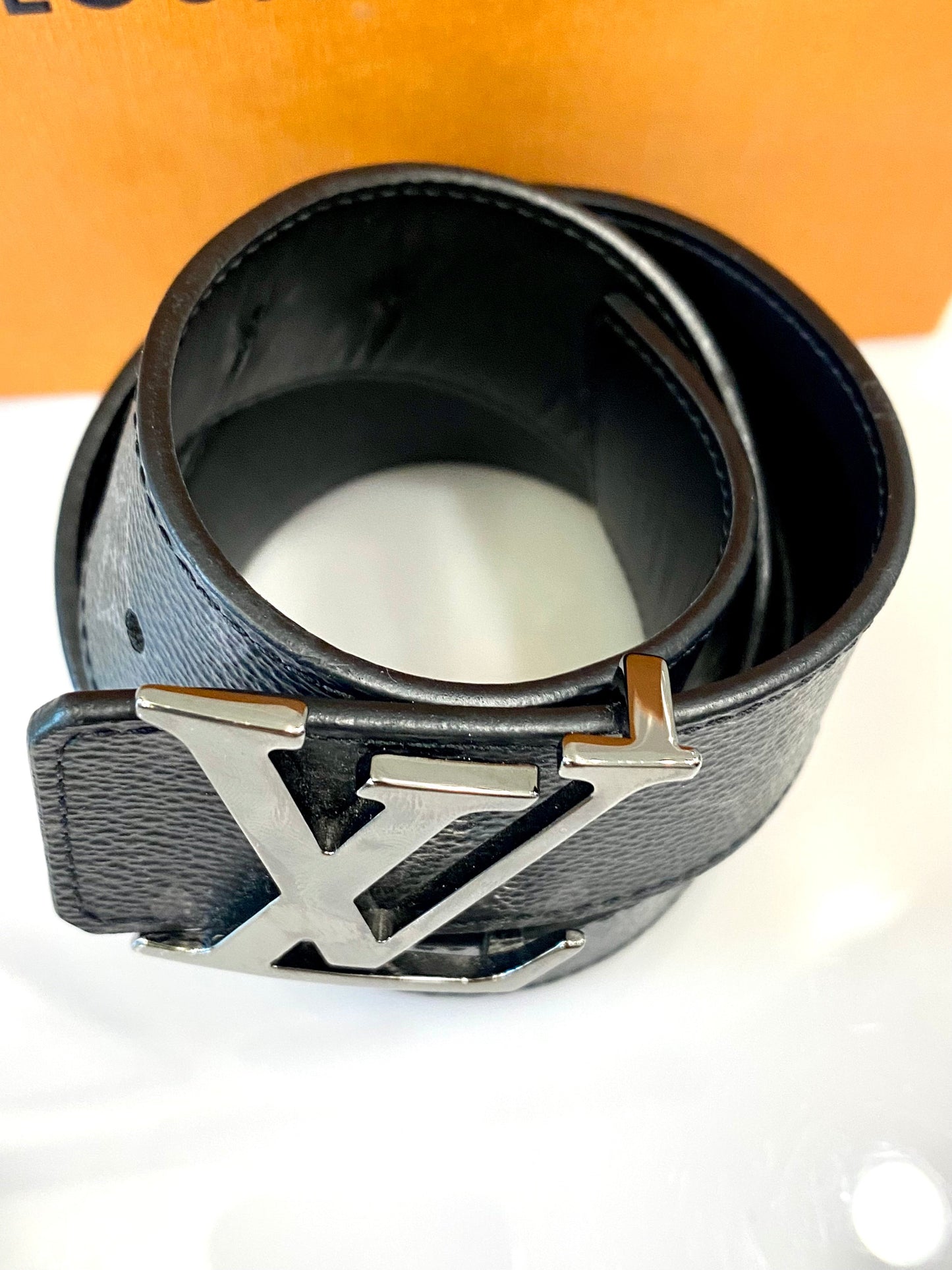 LOUIS VUITTON CALFSKIN MONOGRAM ECLIPSE LV INITIALS REVERSIBLE BELT
