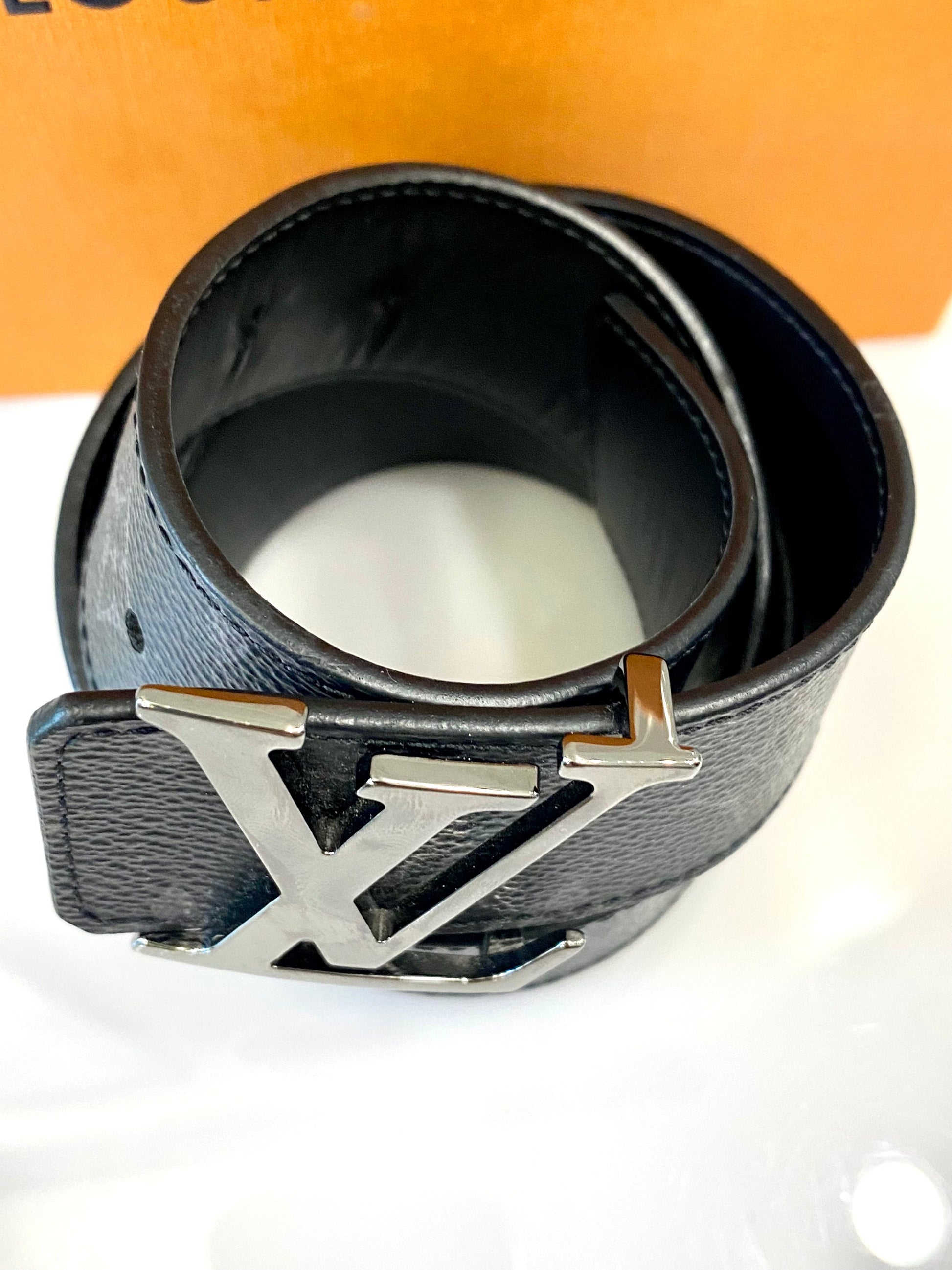 LOUIS VUITTON CALFSKIN MONOGRAM ECLIPSE LV INITIALS REVERSIBLE BELT