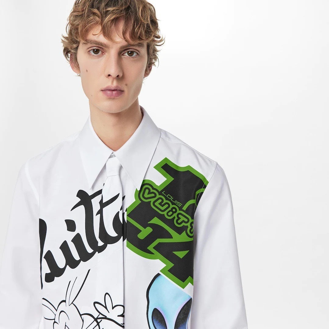 LOUIS VUITTON CARTOON ALIEN GRAPHIC BUTTON DOWN SHIRT