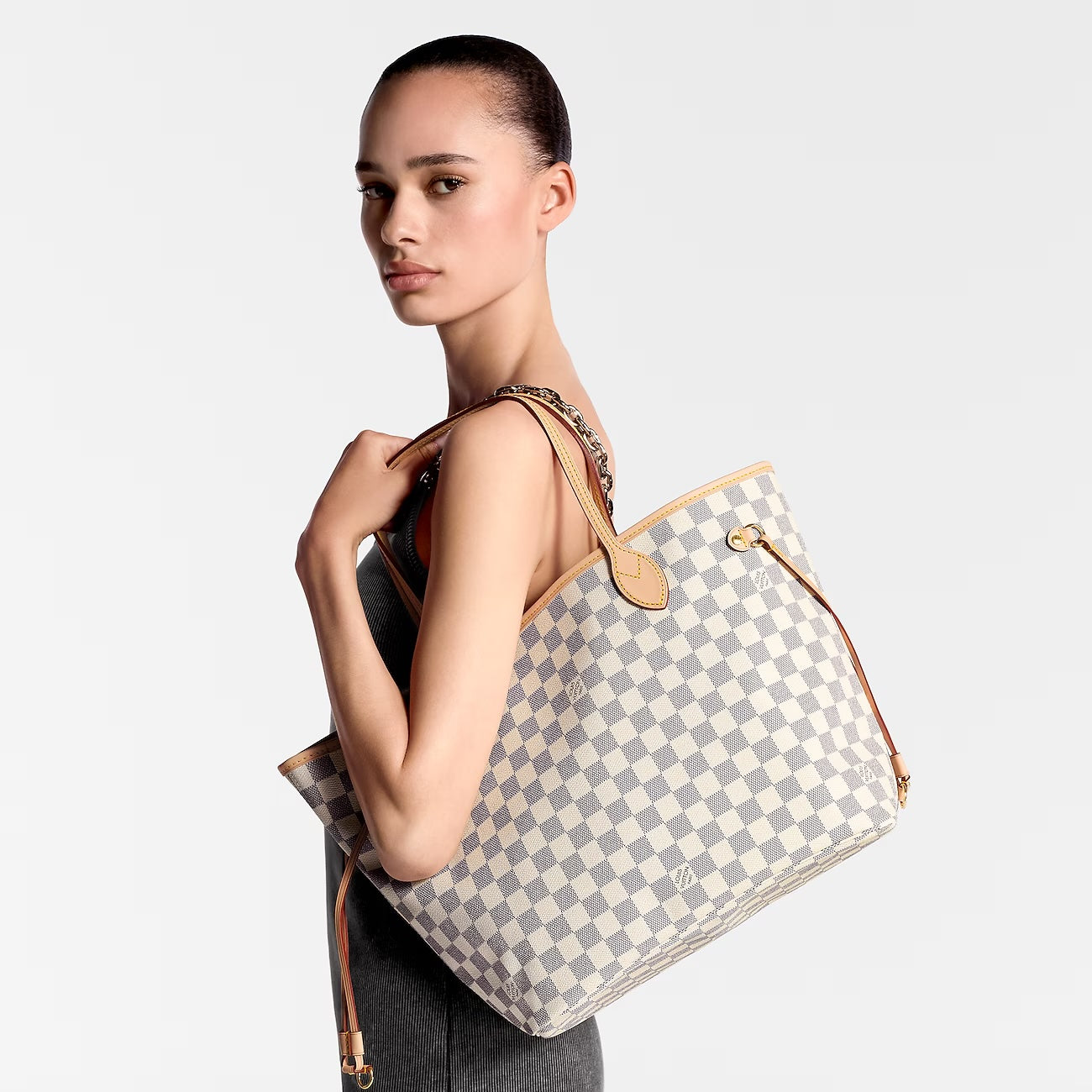 LOUIS VUITTON DAMIER AZUR NEVERFULL MM TOTE ROSE BALLERINE