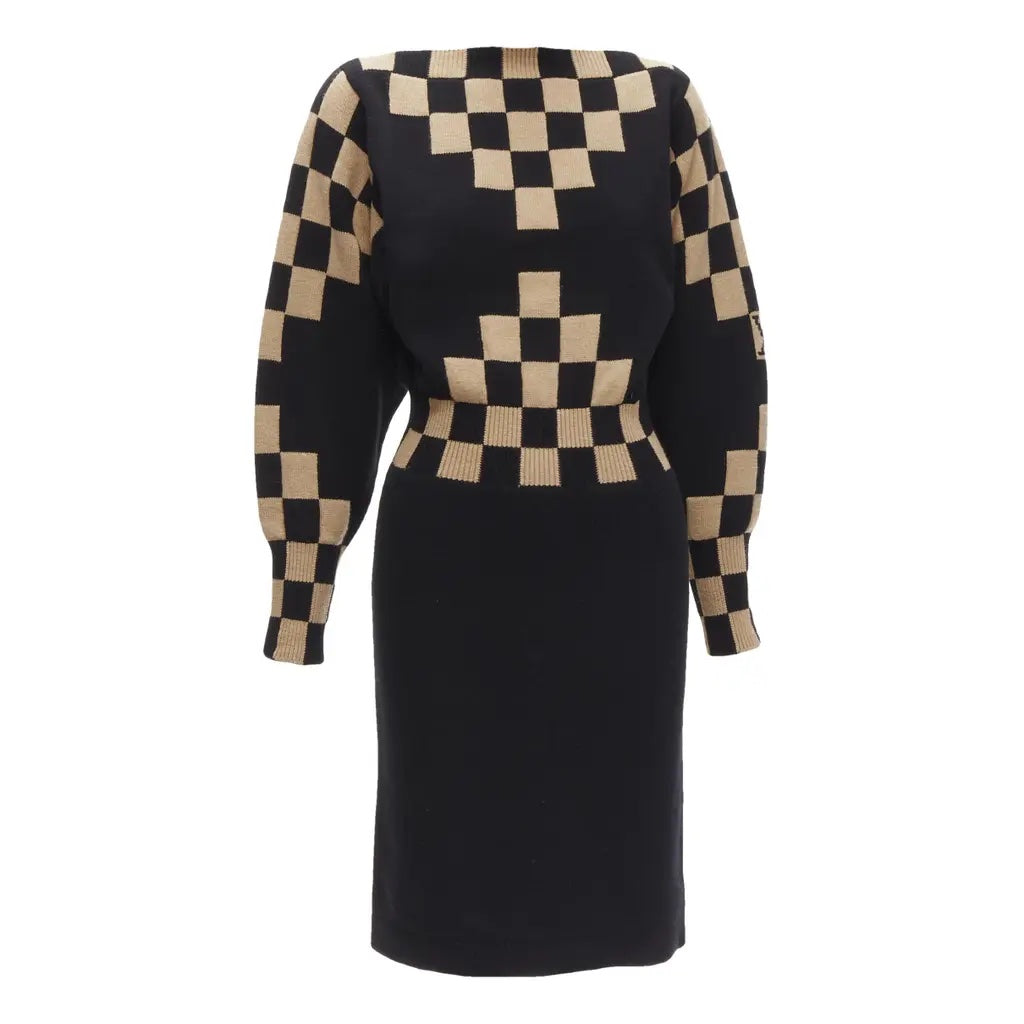 LOUIS VUITTON DAMIER CHECK WOOL MID LENGTH DRESS