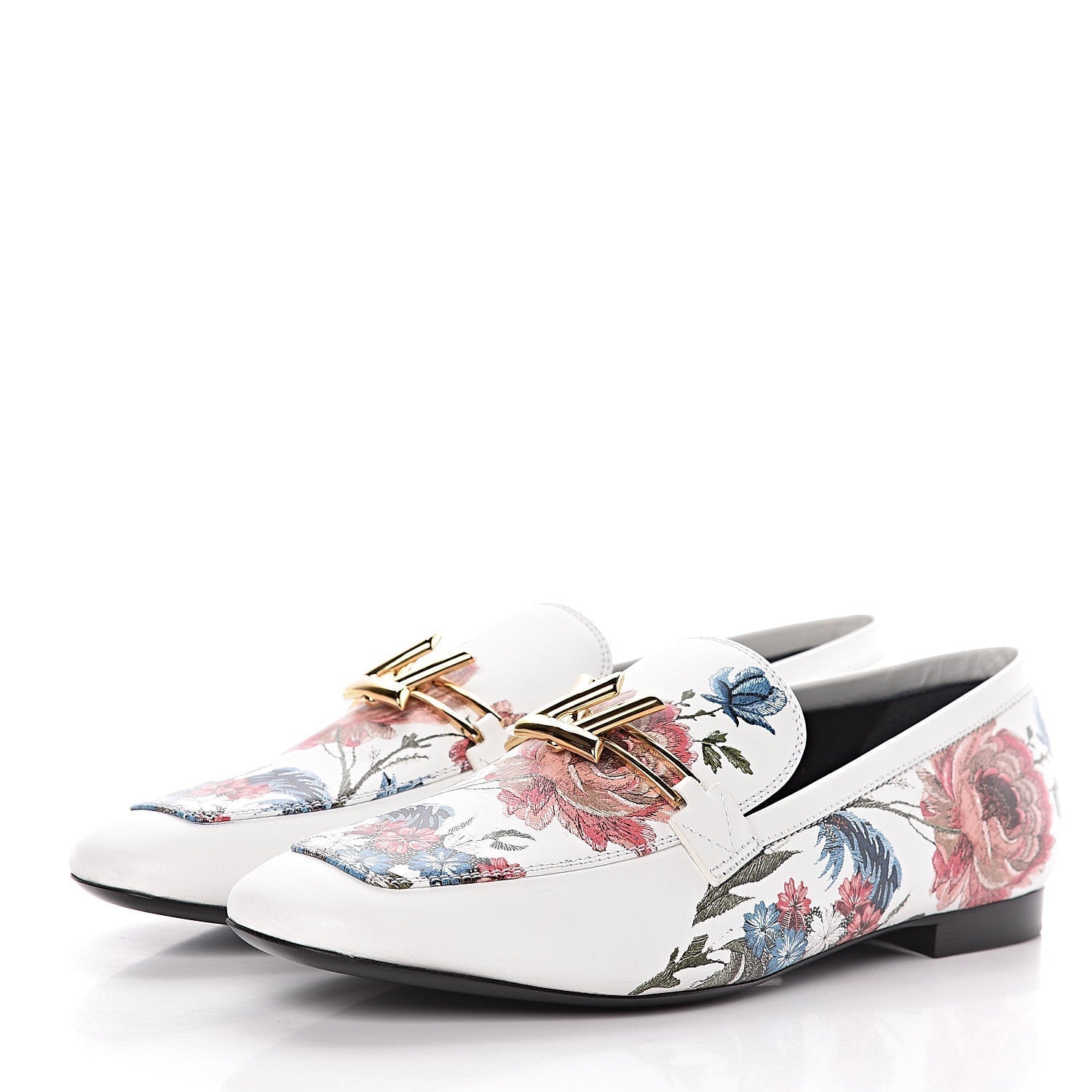 LOUIS VUITTON CALFSKIN LEATHER FLORAL FLAT LOAFERS