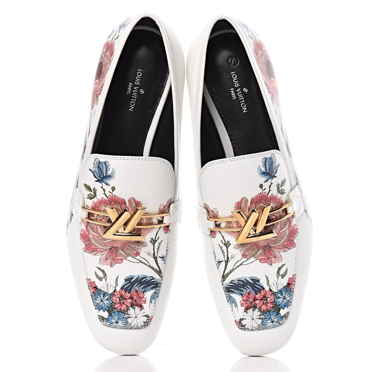 LOUIS VUITTON CALFSKIN LEATHER FLORAL FLAT LOAFERS