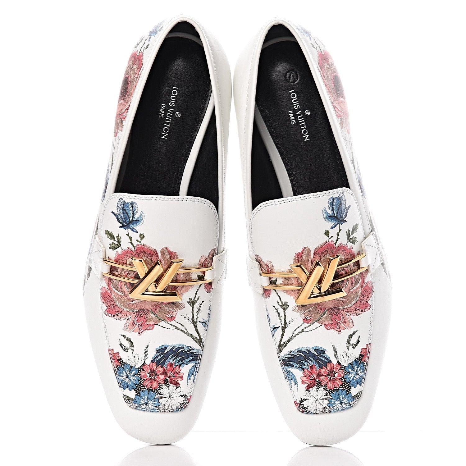 LOUIS VUITTON CALFSKIN LEATHER FLORAL FLAT LOAFERS