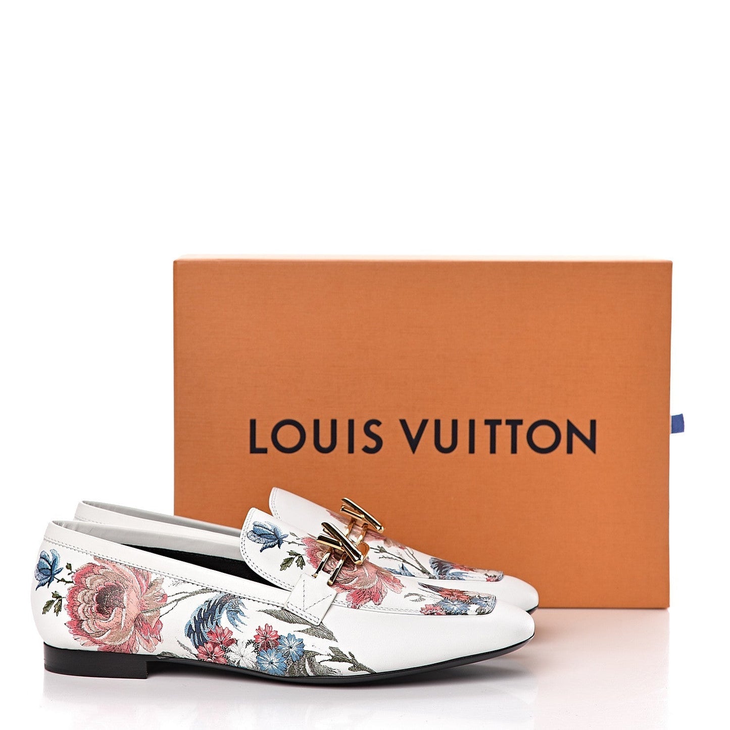 LOUIS VUITTON CALFSKIN LEATHER FLORAL FLAT LOAFERS