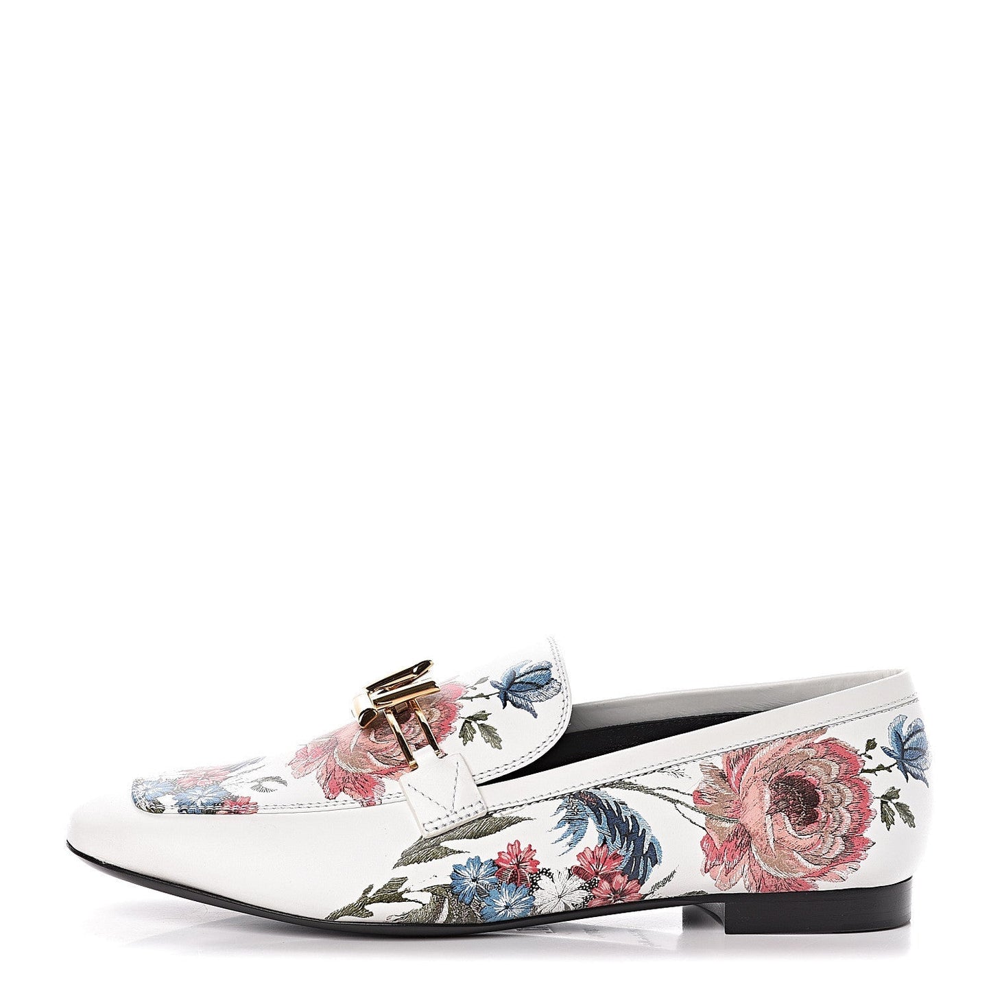 LOUIS VUITTON CALFSKIN LEATHER FLORAL FLAT LOAFERS