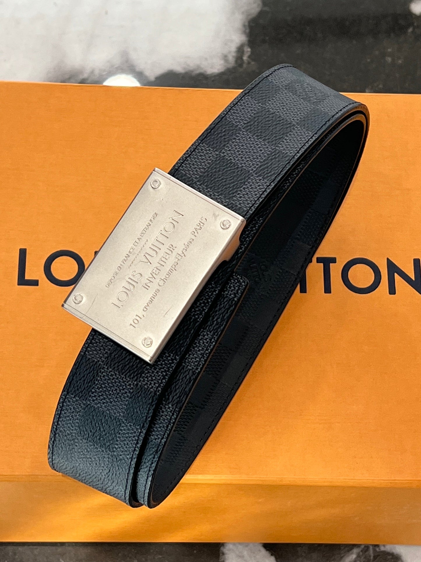 LOUIS VUITTON DAMIER GRAPHITE NEO INVENTEUR REVERSIBLE BELT
