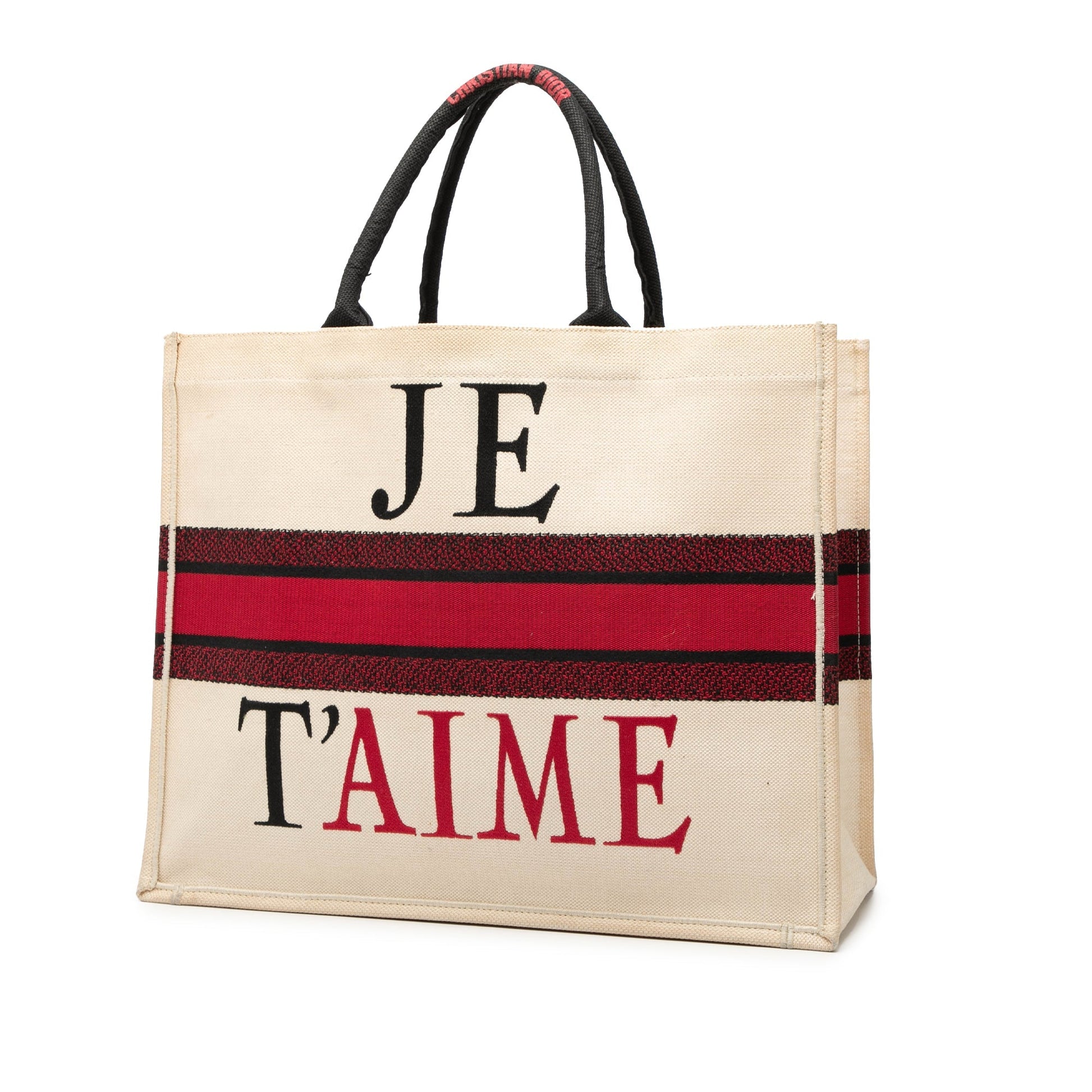 White Dior DiorAmour Large Embroidered Canvas Je T aime Book Tote