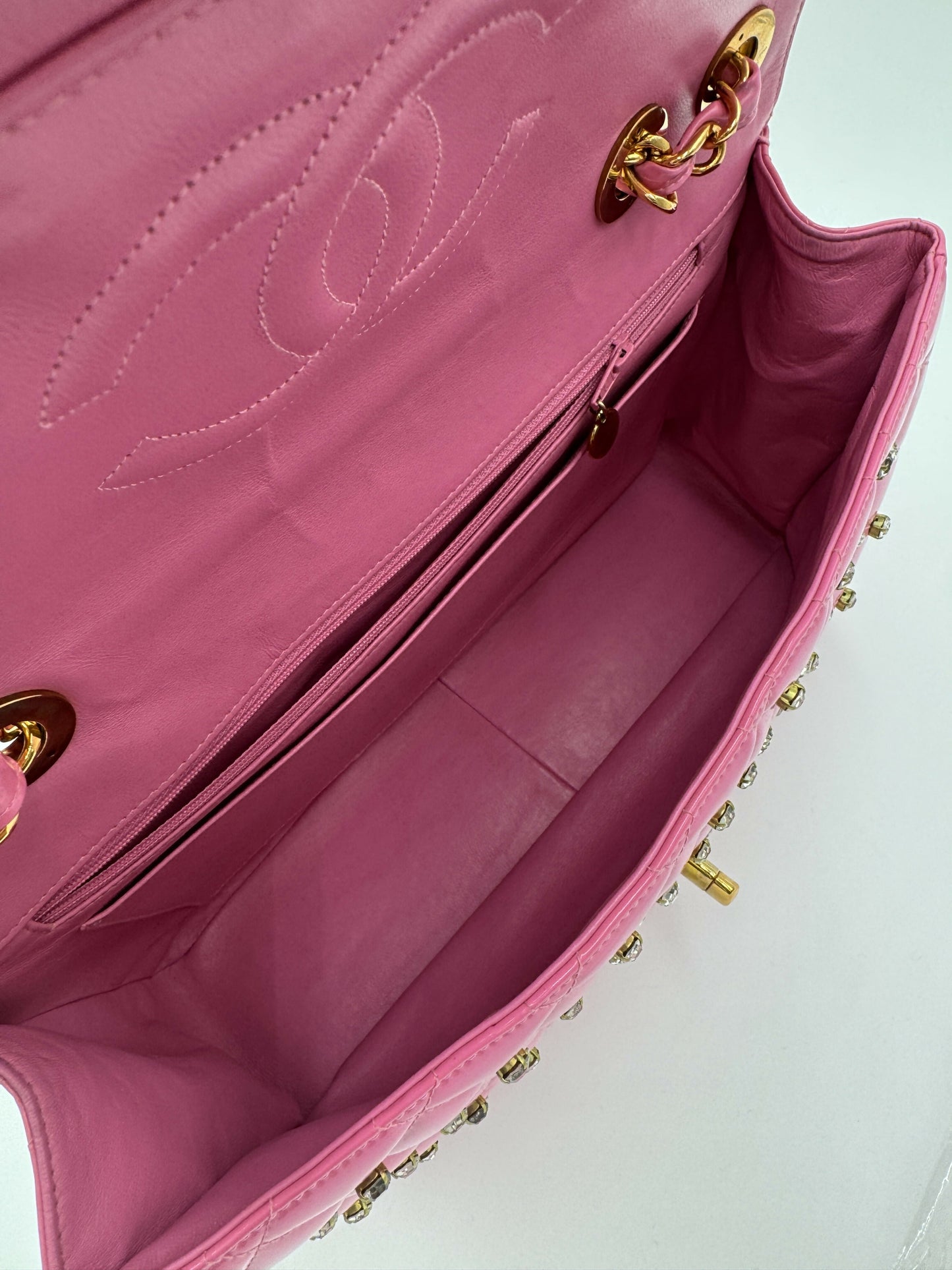 Chanel 1995 Barbie Pink Maxi Rhinestone Flap Bag