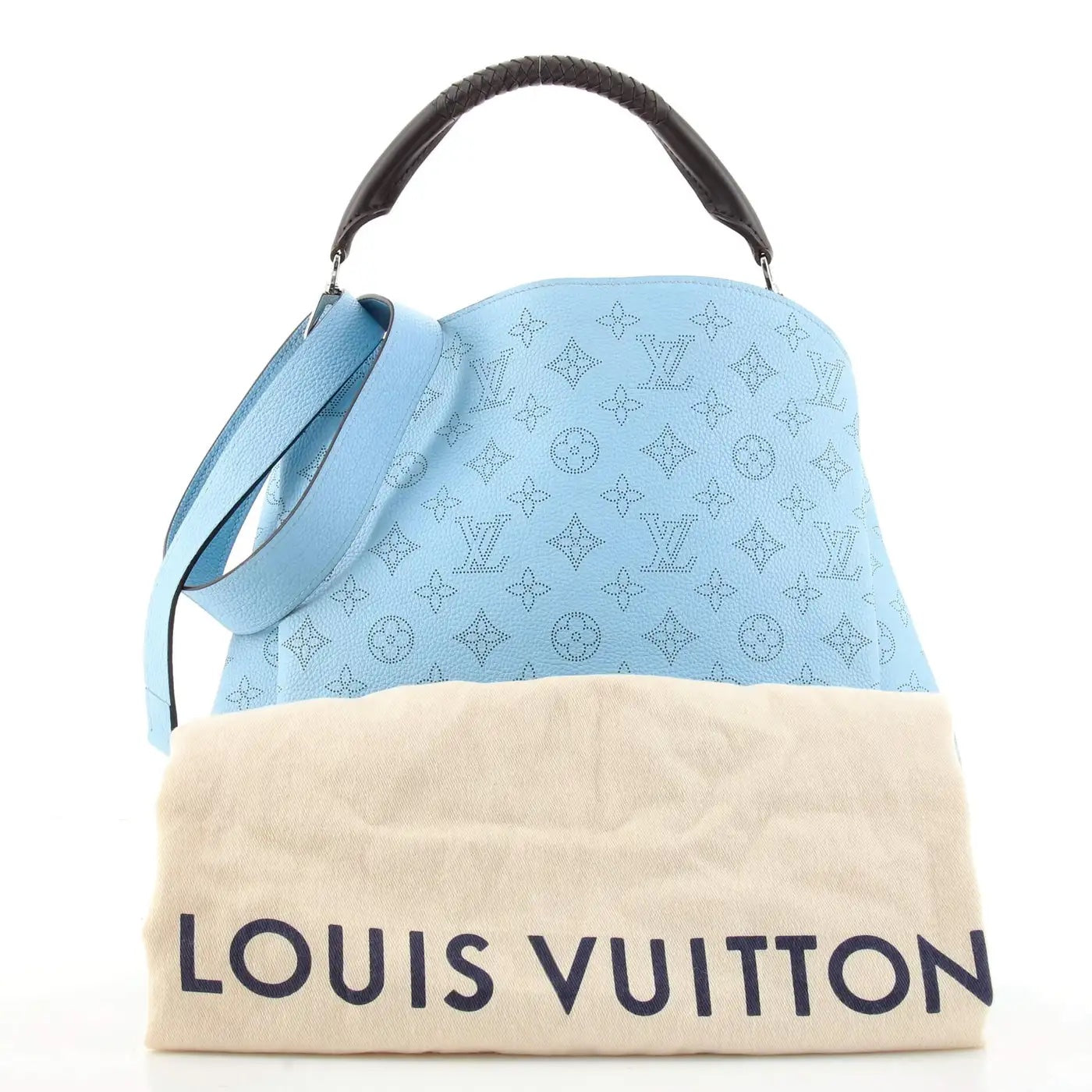 Luxury Women's Handbag | LOUIS VUITTON MONOGRAM MAHINA LEATHER BABYLONE PM BAG IN ICE BLUE