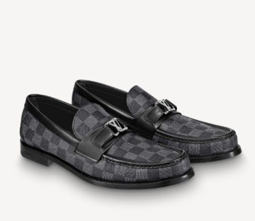 LOUIS VUITTON CALFSKIN LEATHER DAMIER EMBOSSED SANTIAGO LOAFERS