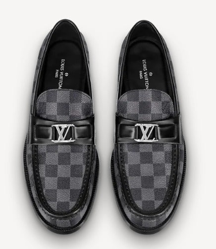 LOUIS VUITTON CALFSKIN LEATHER DAMIER EMBOSSED SANTIAGO LOAFERS