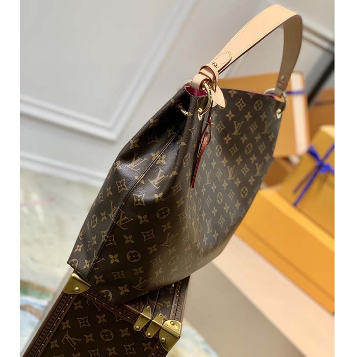 Louis Vuitton LV Unisex Graceful MM Hobo Pivoine Pink Monogram Coated Canvas