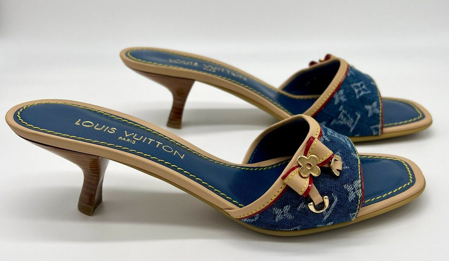 LOUIS VUITTON MONOGRAM DENIM INDIGO MULES