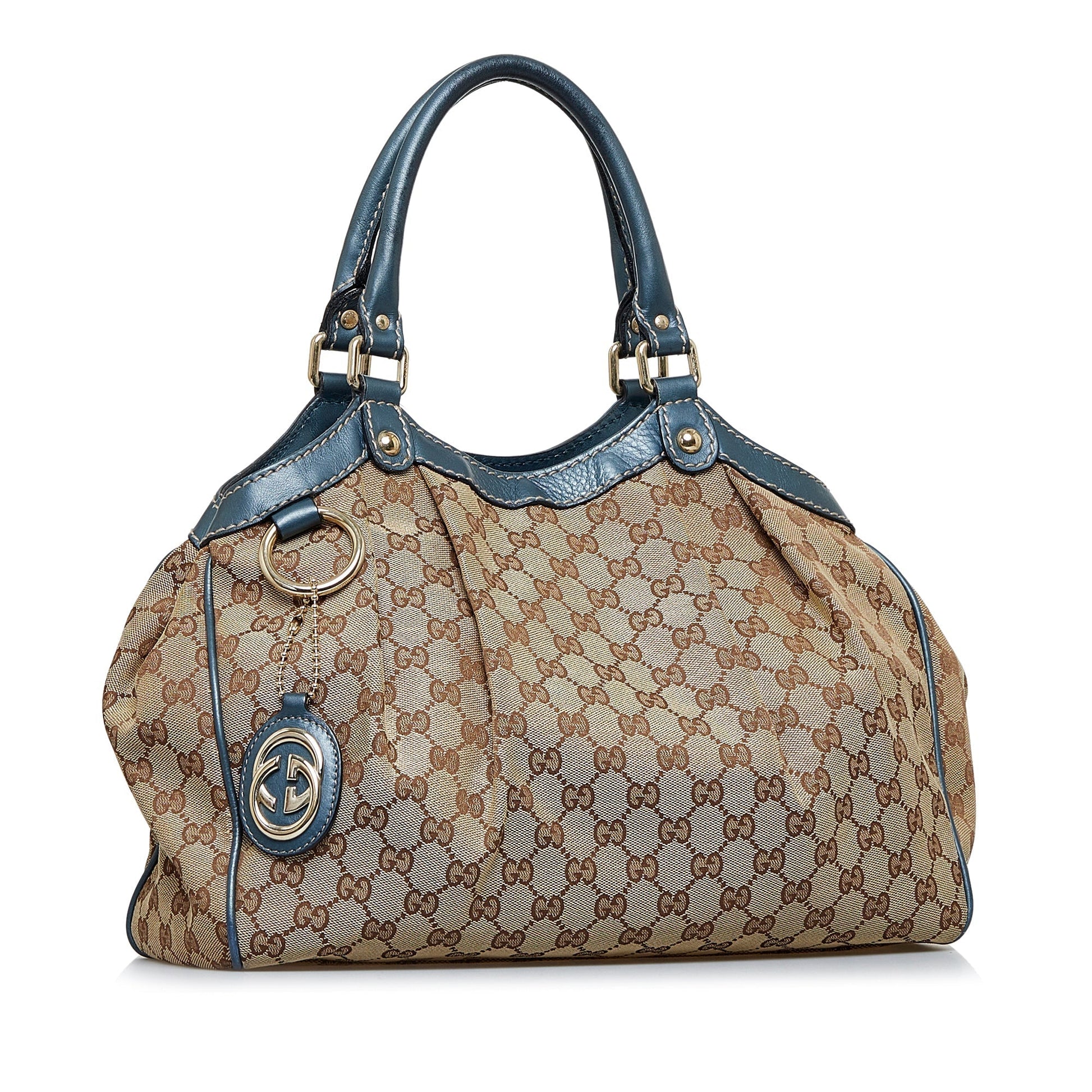Gucci Sukey Brown Leather Canvas Tote Style 3